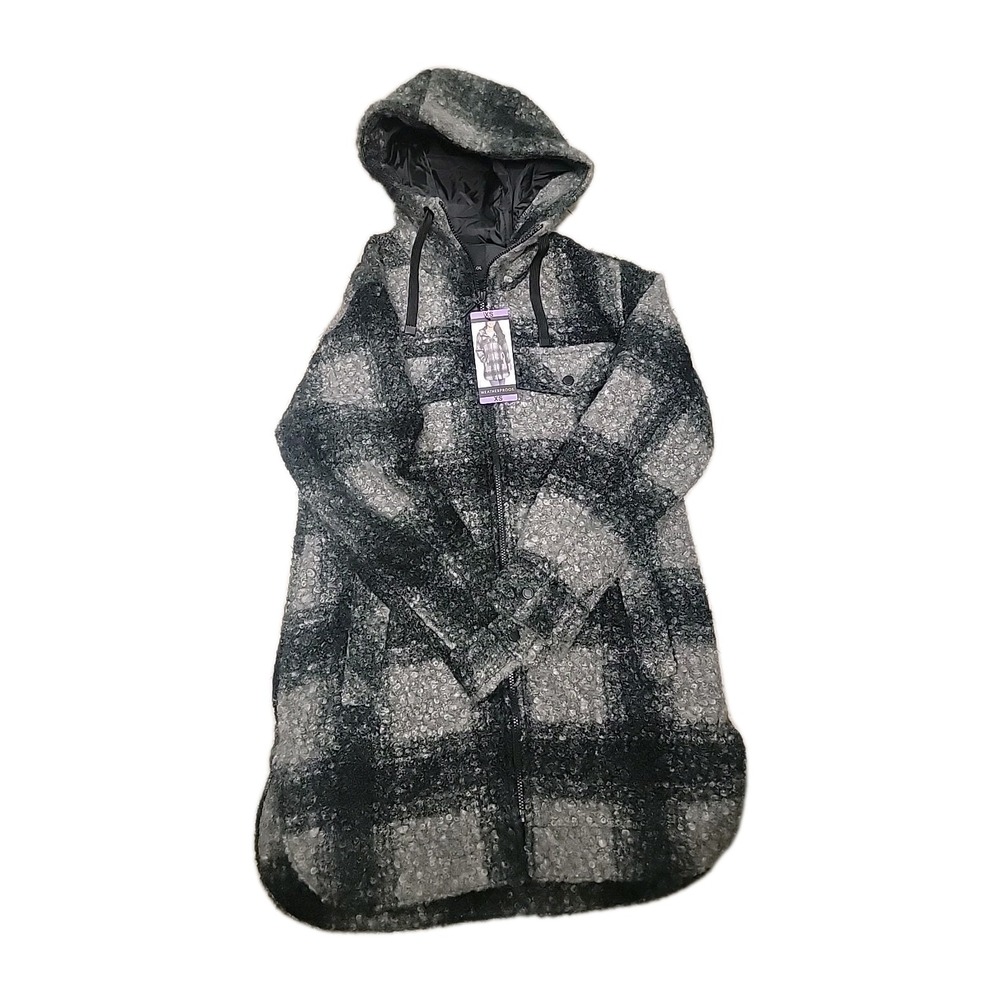Weatherproof Ladies' Boucle Hooded Jacket XS Black Plaid